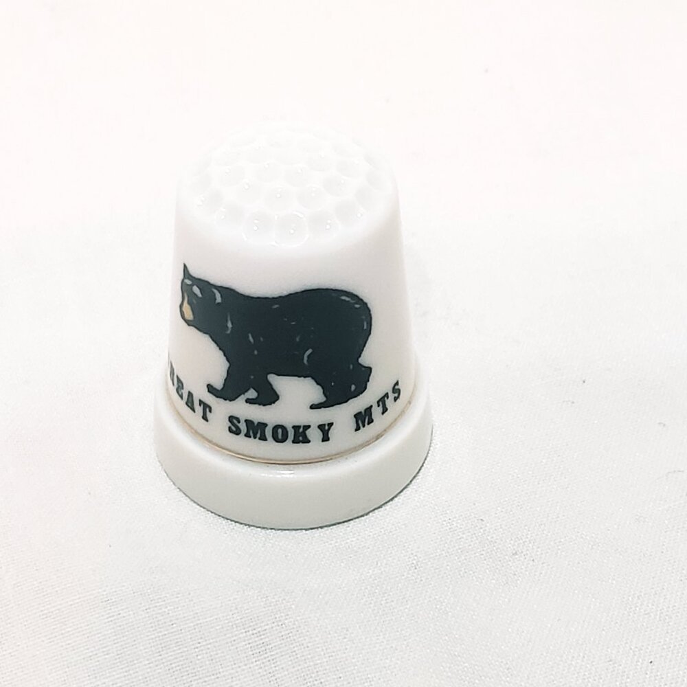 Great Smoky Mts Mountains Black Bear Thimble Vintage 1" Souvenir Porcelain R.O.C